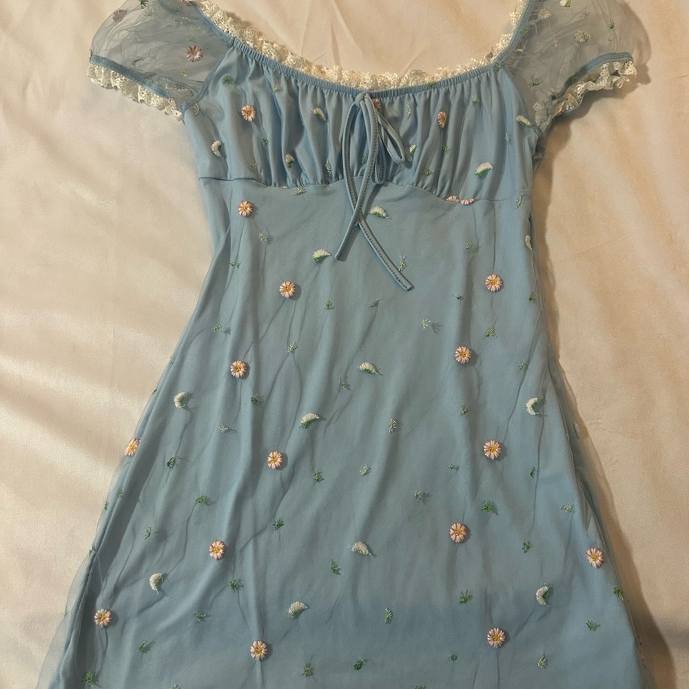 Floral Embroidered Blue Dress